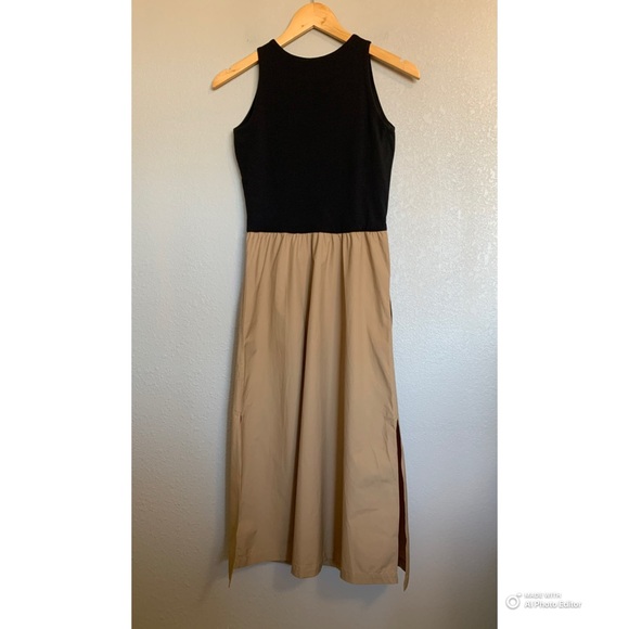 Everlane Size XS Supima High-Neck Riviera Midi Dress Pockets Black & Tan NWOT - Picture 9 of 17